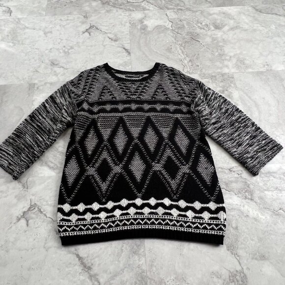 Christine Gerard Size Large L Tunic Sweater Black and White‎ Geometric - Picture 1 of 5